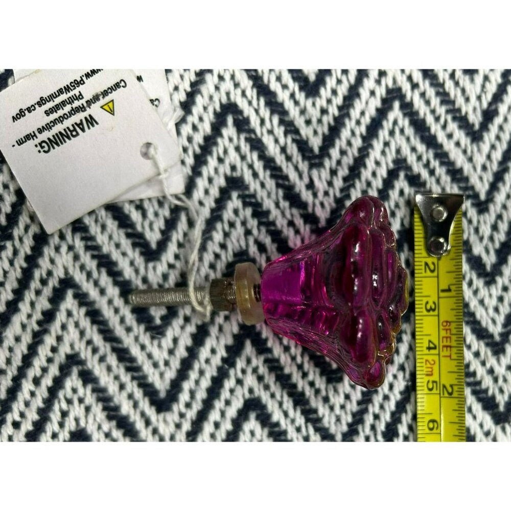 Glass Rose Shaped Cabinet Knob/Dresser Drawer Pull - 1.5 Inch Diameter - Fuchsia - Picture 2 of 3